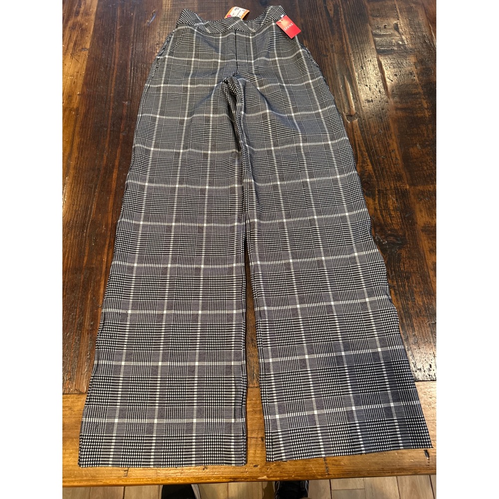 SPANX Wide Leg Plaid Pants in Black and White